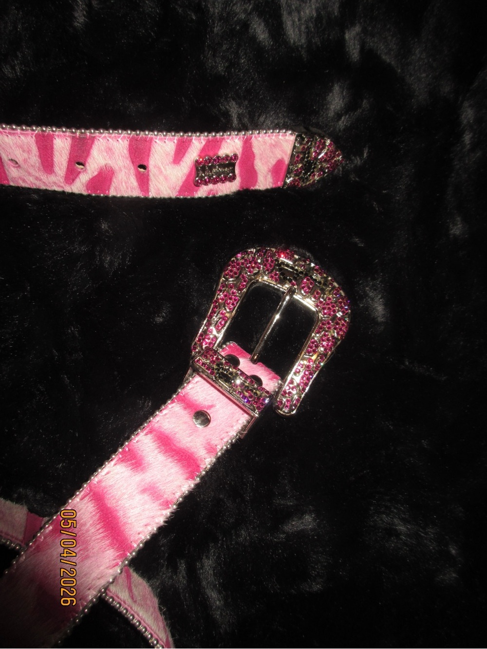 Pink Zebra Print Rhinestone BB SIMON Buckle Belt